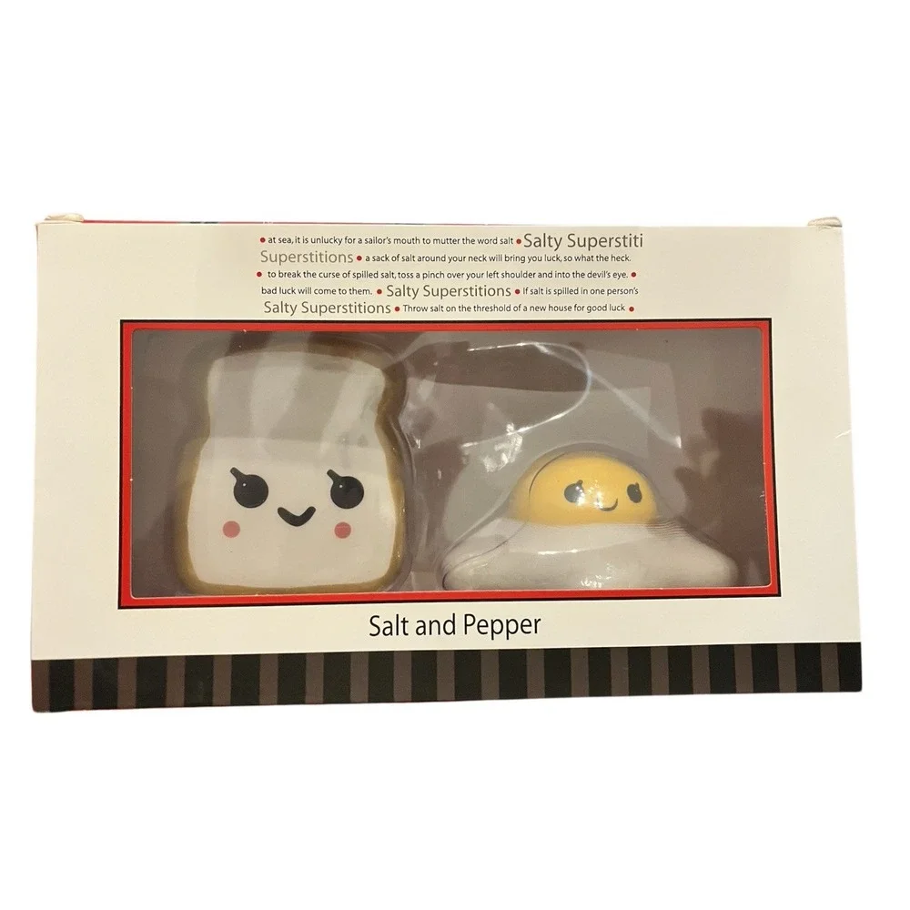 One Hundred 80 Degrees Ceramic Salt & Pepper Set‎ Fried Egg Toast NIB